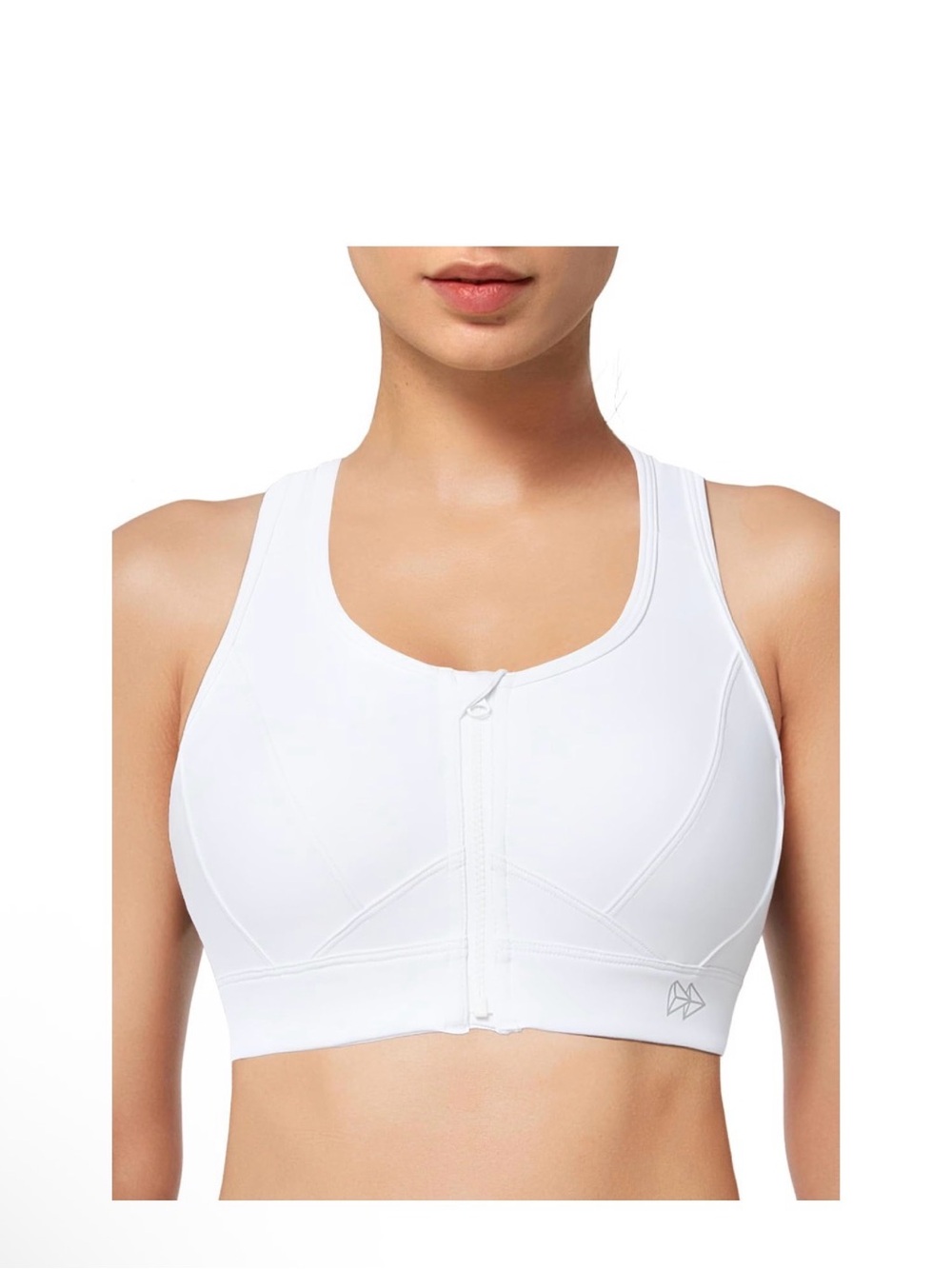 Women's White Front-Zip Sports Bra